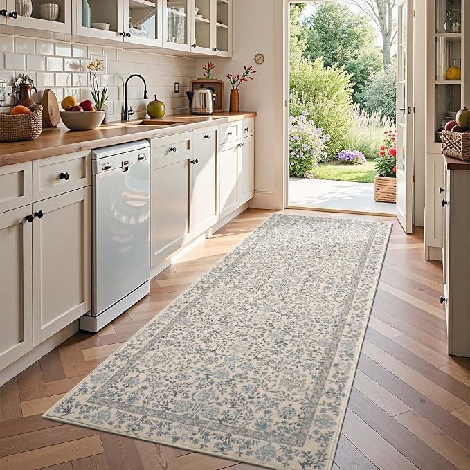 jinchan Zenith Floral Runner Rug 3x10 Washable Kitchen Runner Non-Slip Low-Pile by JINCHAN