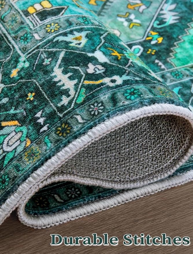 SERISSA Runner Rug for Hallways, Extra Long Boho Rug Ultra Soft Vintage Teal - Image 7