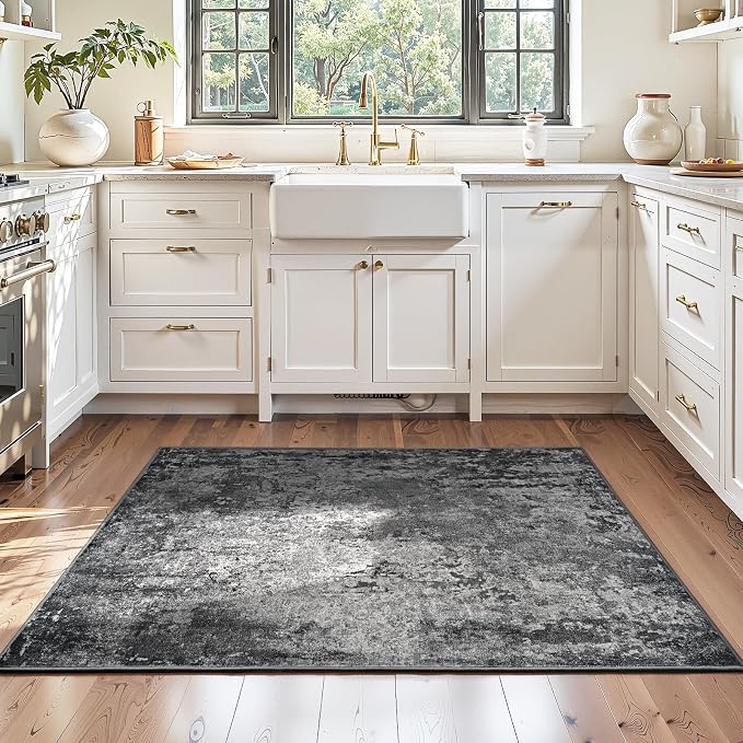 Entryway Rug 3x6 Black Bedroom Area Rug Washable Non Slip Abstract Boho Rugs - Image 2
