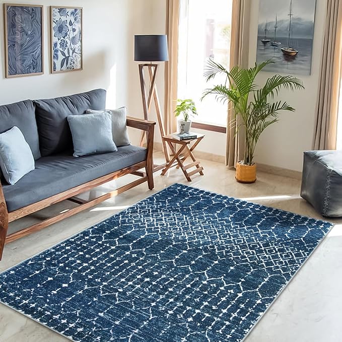 Lahome Moroccan Blue 3x5 Non-Slip Washable Soft Rug - Image 6