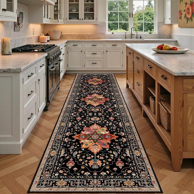 RELEANY Area Rugs Runner 2'x7' Washable Non-Slip, Floral Vintage Distress by RELEANY
