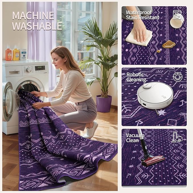 SERISSA 5x7 Area Rugs for Living Room, Washable Non-Slip Purple and White Boho - Image 3