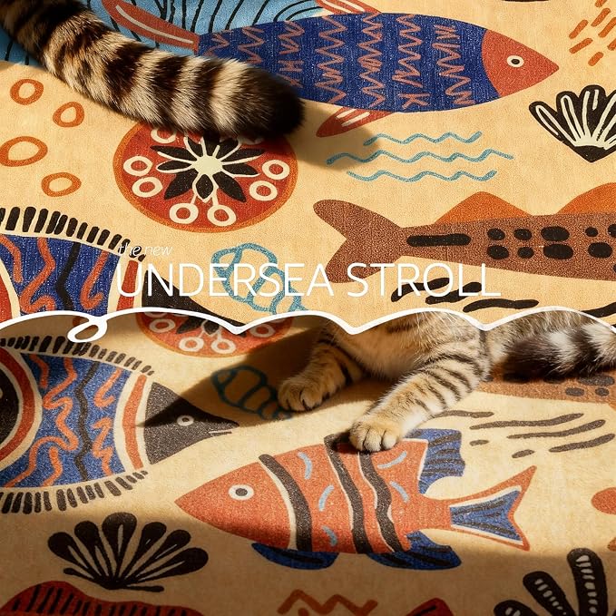 jinchan 4ft Coastal Round Rug Kids Washable Fun Rug Colorful Ocean Fish Small - Image 4