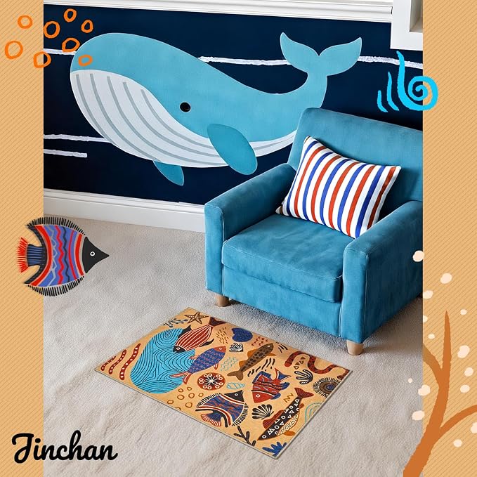 jinchan 2x3 Coastal Area Rug Kids Washable Fun Rug Colorful Ocean Fish Small - Image 8