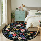 Round Area Rug for Living Room: 8 ft Floral Washable Circle Rug Soft Boho - Image 2