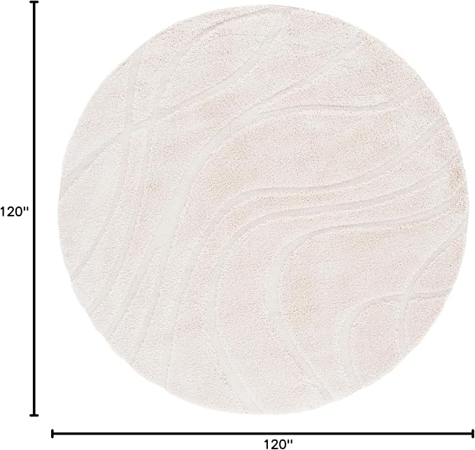 SAFAVIEH Florida Shag Collection 10' Round Cream / Cream SG471 Abstract Wave - Image 2