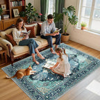 RELEANY Area Rugs 5'x7' Washable Non-Slip, Floral Vintage Distress Medallion - Image 3