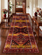 SERISSA Runner Rug for Hallways, Long Boho Rug Vintage Rustic Red Gold Hallway by SERISSAHomeDecorCollection