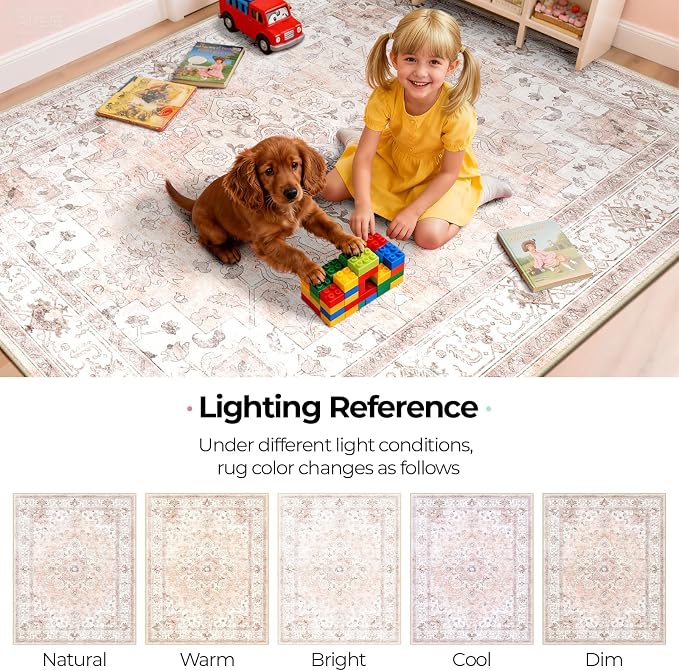 CAPALOCA Machine Washable Rugs Nursery Rug 5x8 Cute Girl Non Slip Low Pile - Image 8