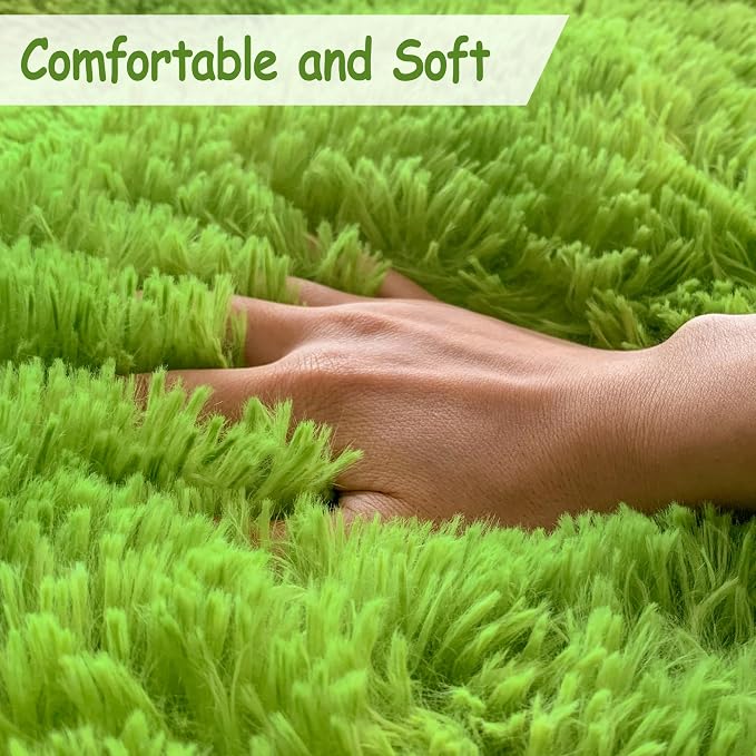 Soft Fluffy Tie Dyed Grass Green Shag Rug 2x3 Small Green Area Rug Carpet - Image 3