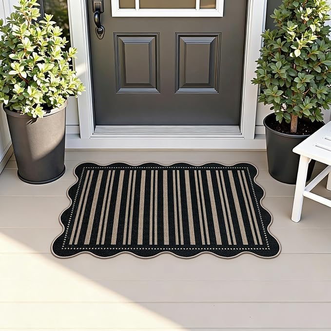 Striped Easy Jute Entryway Rug, 2x3 Black Indoor Outdoor Doormat, Washable - Image 3