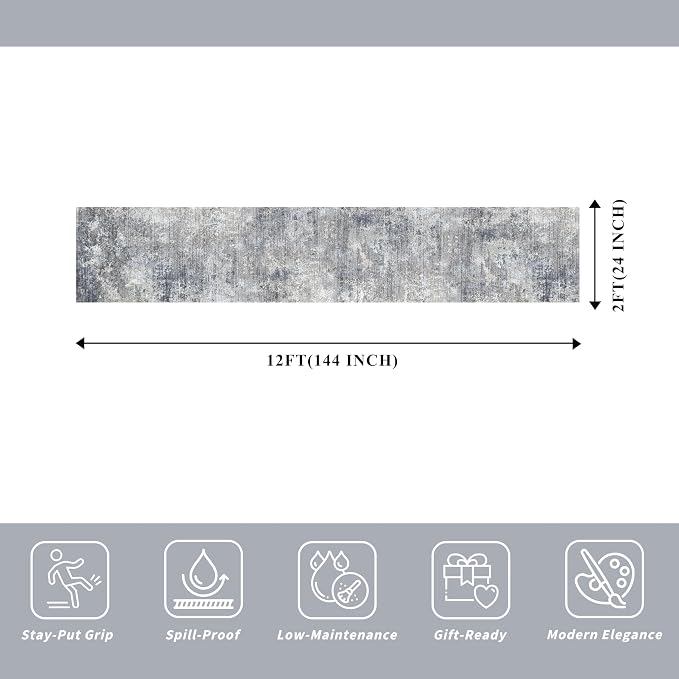 2x12 ft Washable Hallway Runner Rug – Non-Slip Stain-Resistant Low-Pile Long - Image 2
