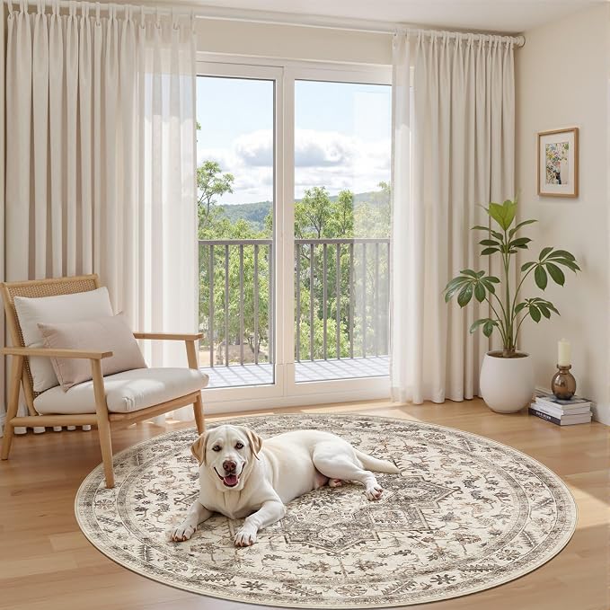 6ft Round Vintage Living Room Area Rug - Image 5