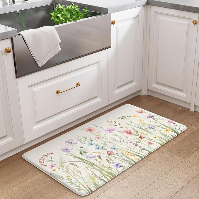 KIMODE Anti Fatigue Kitchen Mat 17.3"x29", Boho Floral Kitchen Floor Mats Non - Image 8