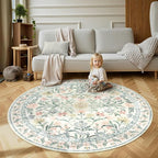 Wonnitar Floral Round Rugs 6ft, Boho Large Machine Washable Circle Rug - Image 8