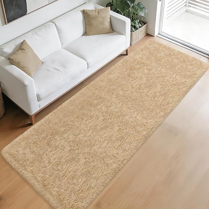 3x10 ft Beige Runner Rugs for Bedroom Living Room, Soft Plush Fluffy Throw Rug - Image 3