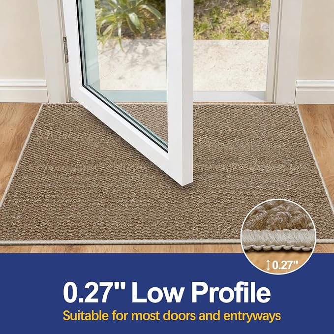 Dirt Trapping Door Mat 20x32, Taupe Faux Jute Entryway Rug | Low-Profile - Image 3