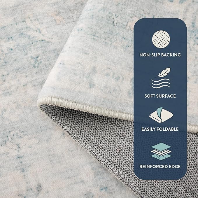 Lahome Blue Rugs for Living Room, 8x10 Distressed Light Blue Area Rugs for - Image 3