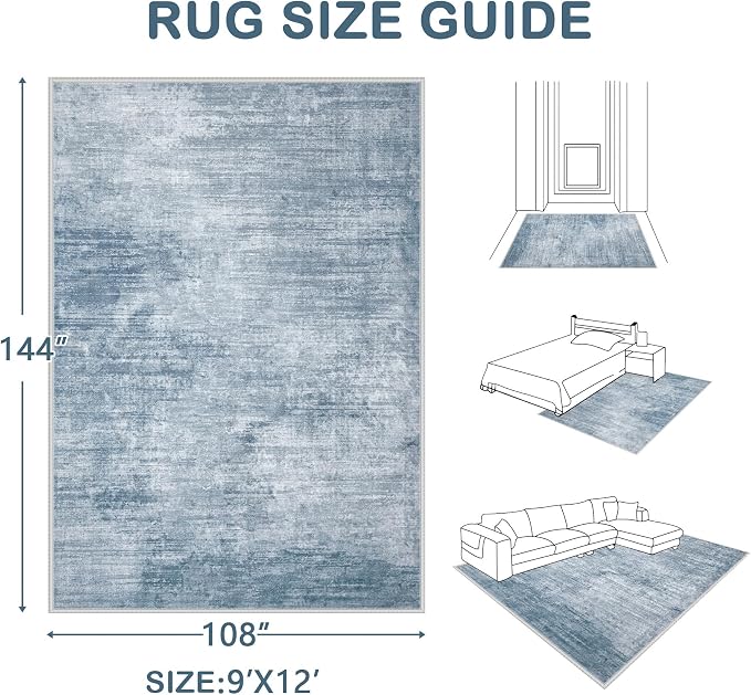 Area Rugs 9x12 Living Room: Washable Rug Modern Abstract Large Rugs Soft Non - Image 2