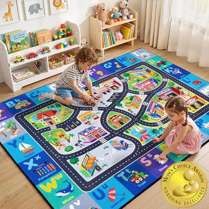 Car Rug Playmat, City Road Map Kids Rug, Educational Learning Play Mat by Unknown