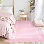 GarveeHome Scalloped Bow Rug for Living Room, Solid Pink Rug for Dorm, Washable - Image 2