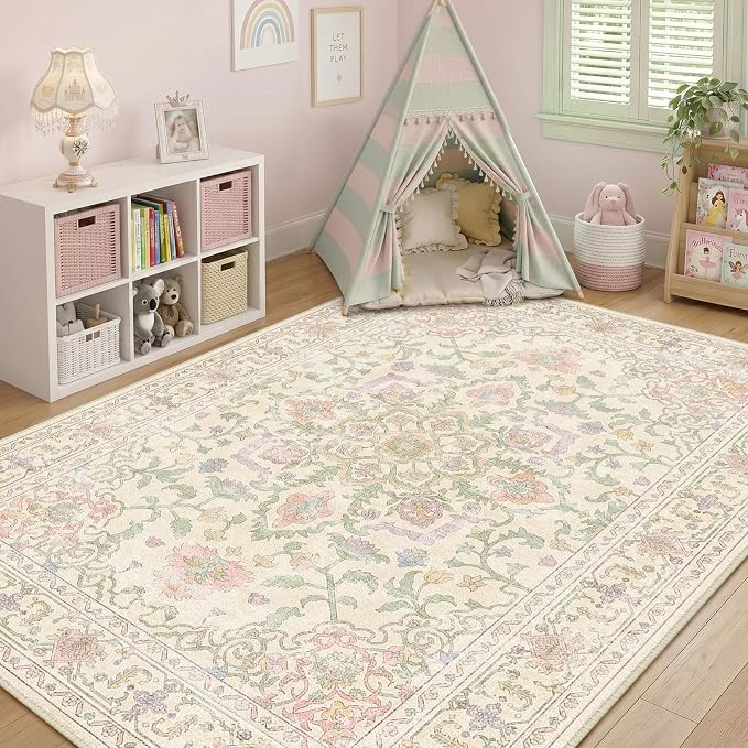 CAPALOCA Machine Washable Rugs Nursery Rug Cute Girl Non Slip Low Pile Water - Image 3