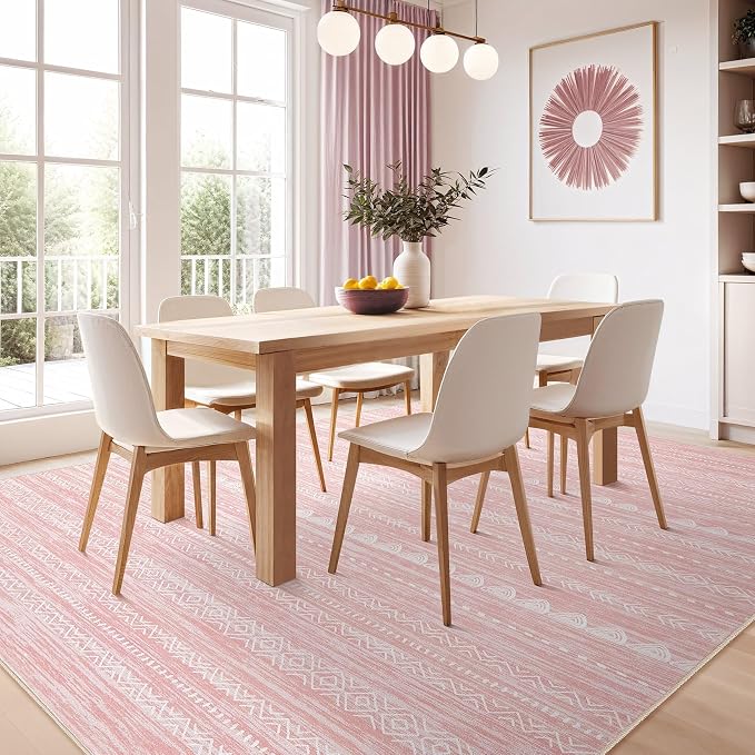 Nakagishi Pink Rugs for Bedroom Girls: 8x10 Washable Boho Large Neutral Cute - Image 6