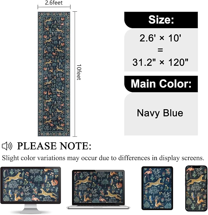 DUKINO Washable 2.6x10 Runner Rug, Non Slip Animal Print Runner Rug - Image 2