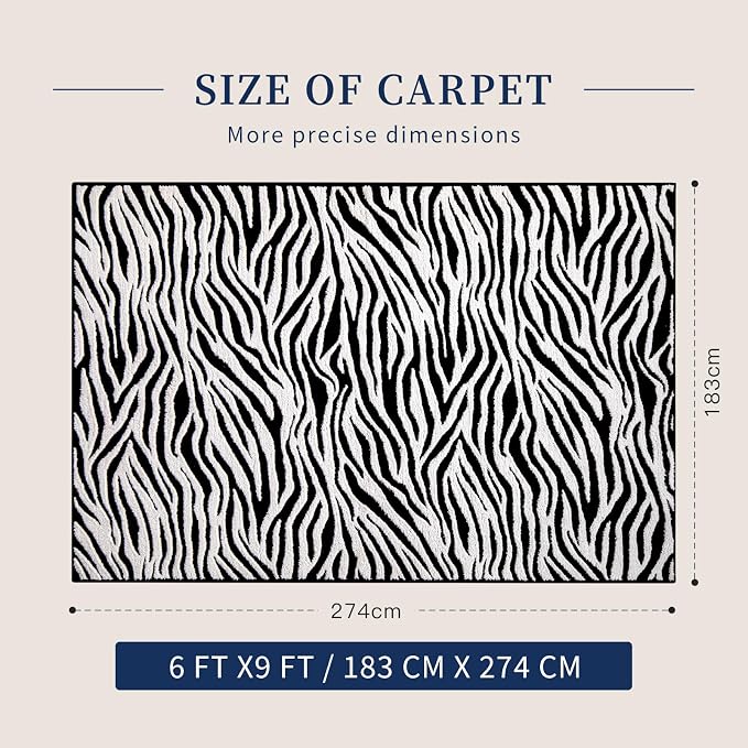 YIHOUSE 6×9 Ft Area Rugs, Washable Plush Soft Zebra Print Carpet, Non-Slip - Image 2