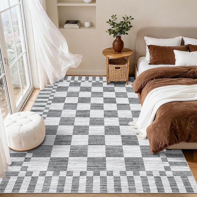 GarveeHome Grey Checkered Rug, Washable 3x5 Rug Non Slip - Image 3