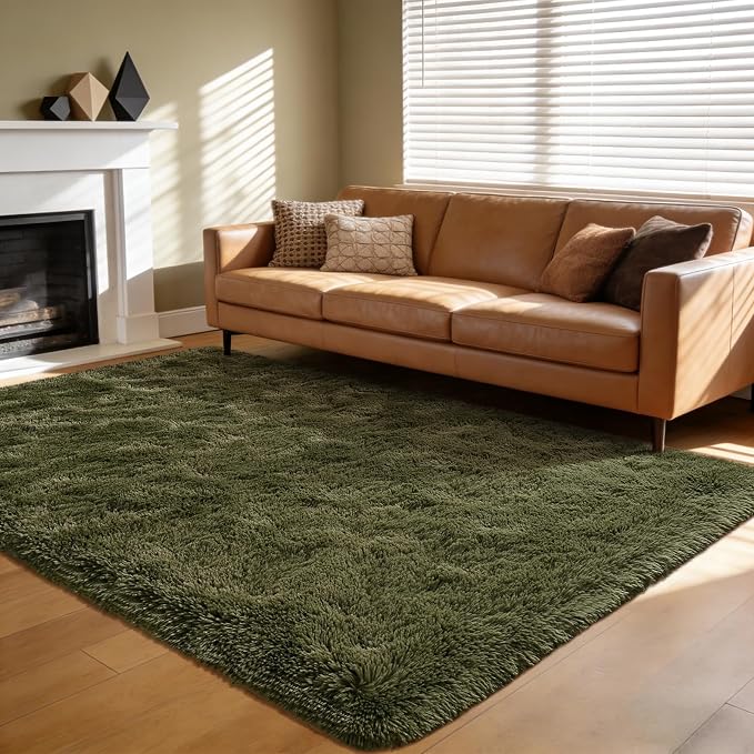 Andecor Shag Area Rug for Living Room, 5 x 8 Feet Olive Green Soft Fluffy - Image 8