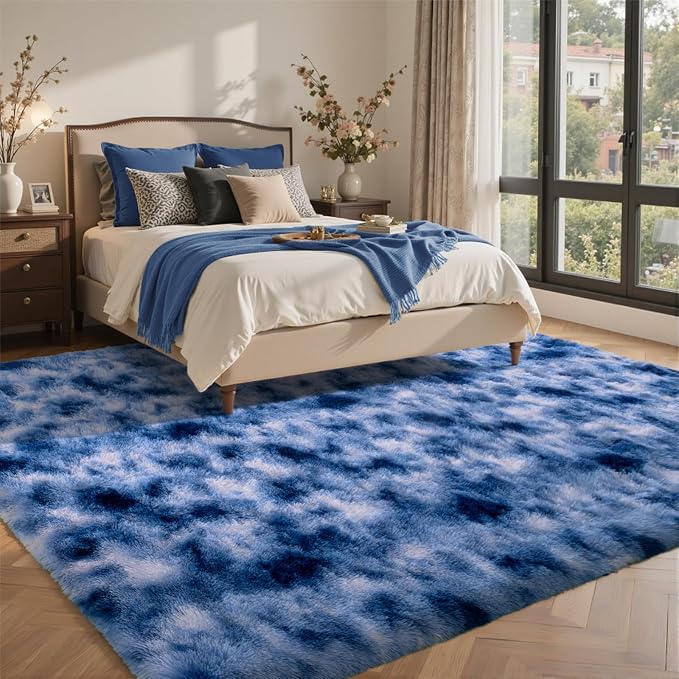 5x7 Ft Blue Shag Rugs for Bedroom Living Room Decor, Ultra Soft Fluffy Furry - Image 3