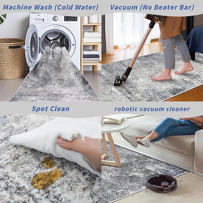 5x7 Washable Area Rug – Modern Neutral Abstract Rug - Image 6
