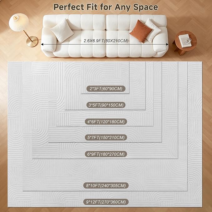 Pauwer 8x10 Washable Area Rugs for Living Room Modern White Solid Color Soft - Image 2