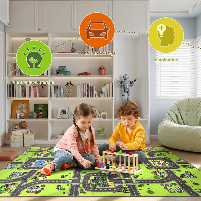 Terrug Kids Rug for Playroom, Non-Slip Washable Educational City Map for - Image 6
