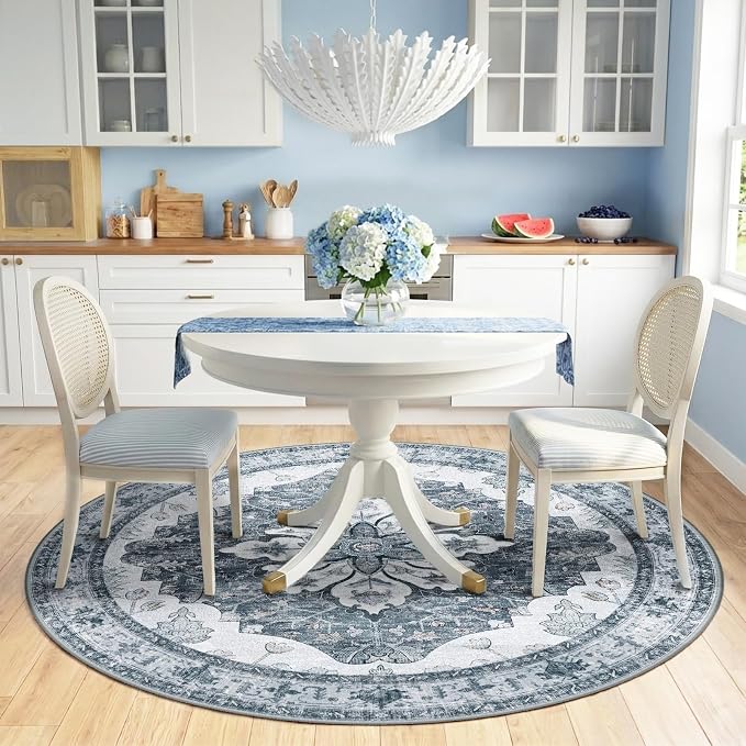 RELEANY Area Rugs Round 6ft Washable Non-Slip, Floral Vintage Distress - Image 2