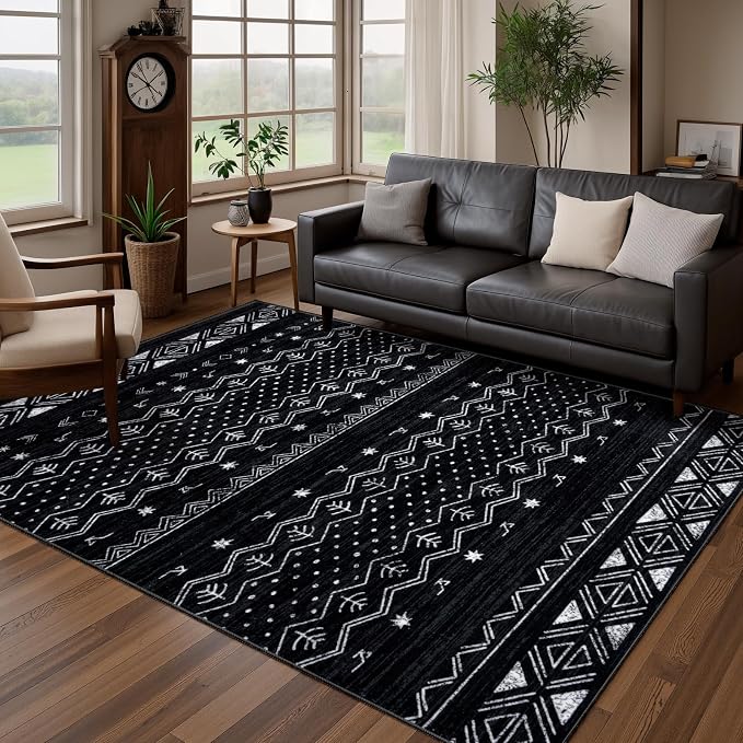 SERISSA 4x6 Area Rugs for Living Room, Washable Non-Slip Black and White Boho by SERISSAHomeDecorCollection