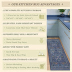 JTJ Dark Blue Kitchen Rugs Set of 3, Non Slip Washable Runner Mats, Vintage - Image 7