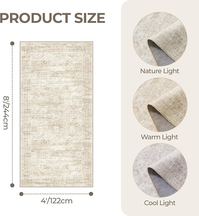 4x8 Rug for Bedroom, Wide Runner Rug for Hallway, Non Slip Washable Runner Rug - Image 2
