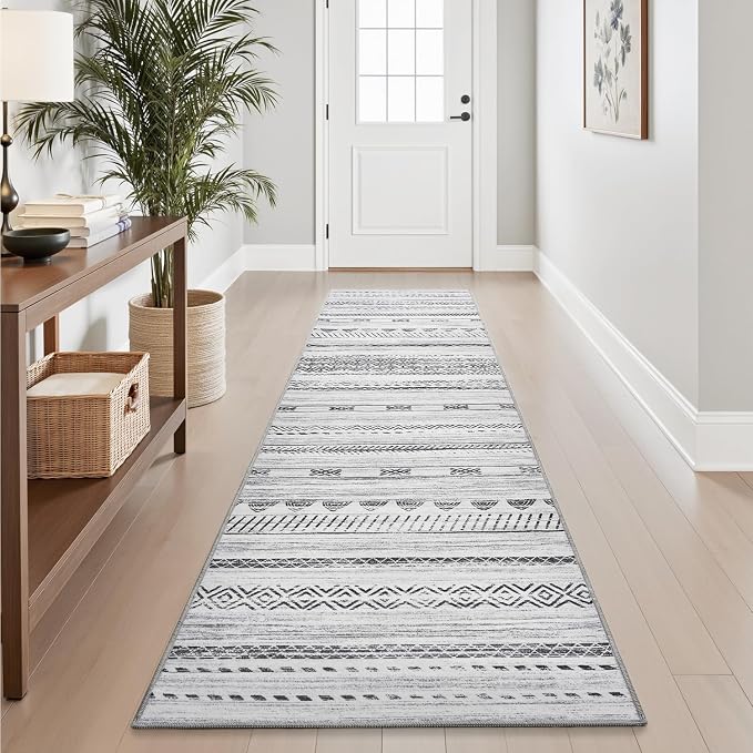 2x10 Runner Rug Machine Washable Non Slip Area Rug Distressed Neutral Moroccan by Tchdio