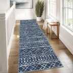 KUTA Moroccan Washable Runner Rug 2.6x8, Non-Slip Vintage Navy Blue Boho - Image 3