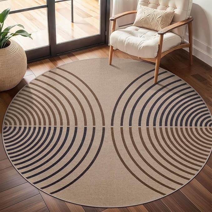 Tangsoo Modern Rainbow Round Rug 4ft Easy Jute Washable Rugs Ultra Thin Dark by Tangsoo