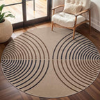 Tangsoo Modern Rainbow Round Rug 4ft Easy Jute Washable Rugs Ultra Thin Dark by Tangsoo