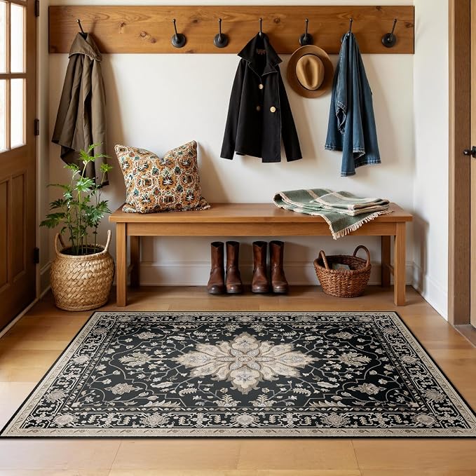 RELEANY Area Rugs 3'x5' Washable Non-Slip, Floral Vintage Distress Medallion - Image 3