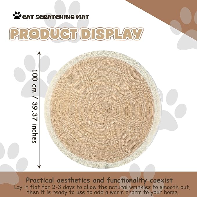 Cat Rug, Cat Scratch Rug, 39 in Washable Boho Braided Circle Rug, Soft and - Image 2