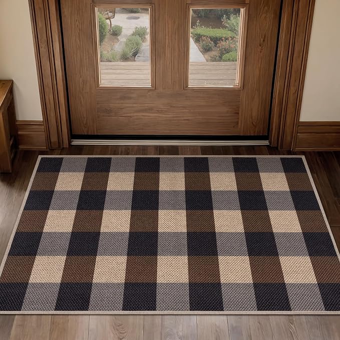 Tangsoo Checkered Easy Jute Rug, 2x3 Washable Ultra Thin Rug - Image 2