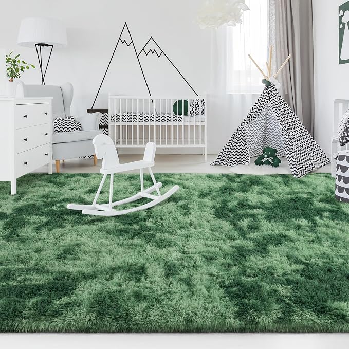 FlyDOIT Large Area Rugs for Living Room, 4x6 Feet Tie-Dyed Green Shaggy Rug - Image 4