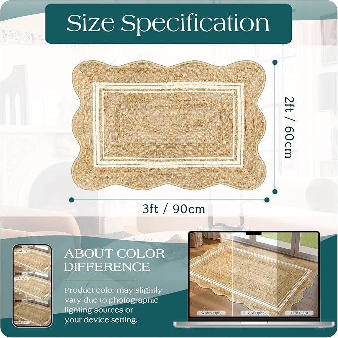 Front Door Rug - 2x3 Jute-Look Washable Doormat Indoor Outdoor Entrance - Image 2