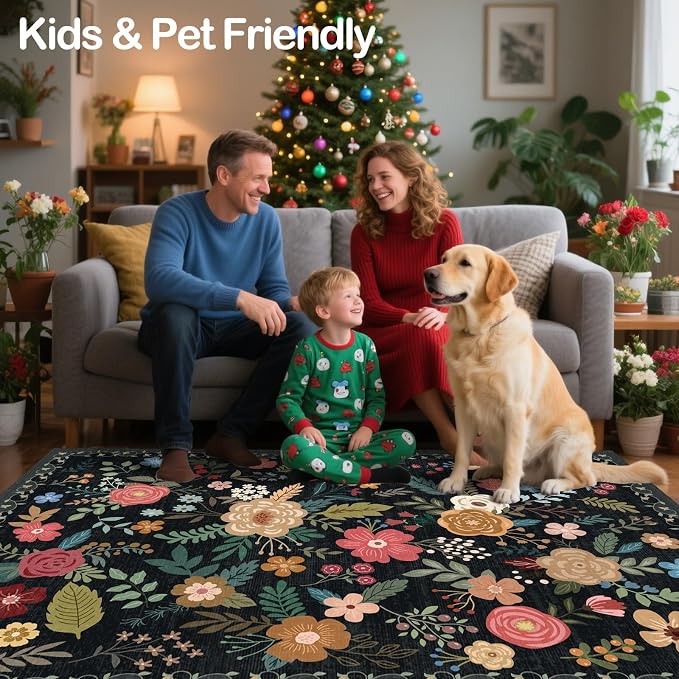 8x10 Area Rug, Floral Rugs for Living Room, Stain-Resistant Washable Bedroom Rug - Image 6