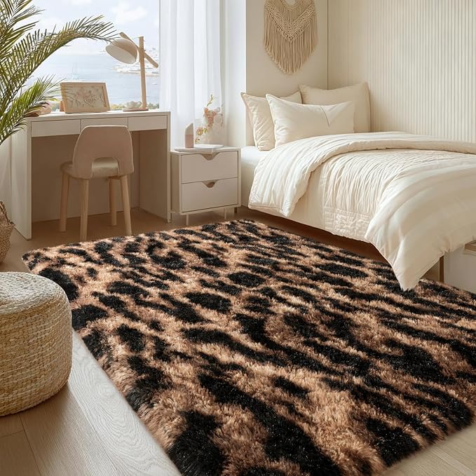 qulint Leopard Rug for Bedroom, 4x6 Fluffy Cheetah Rug for Living Room - Image 3